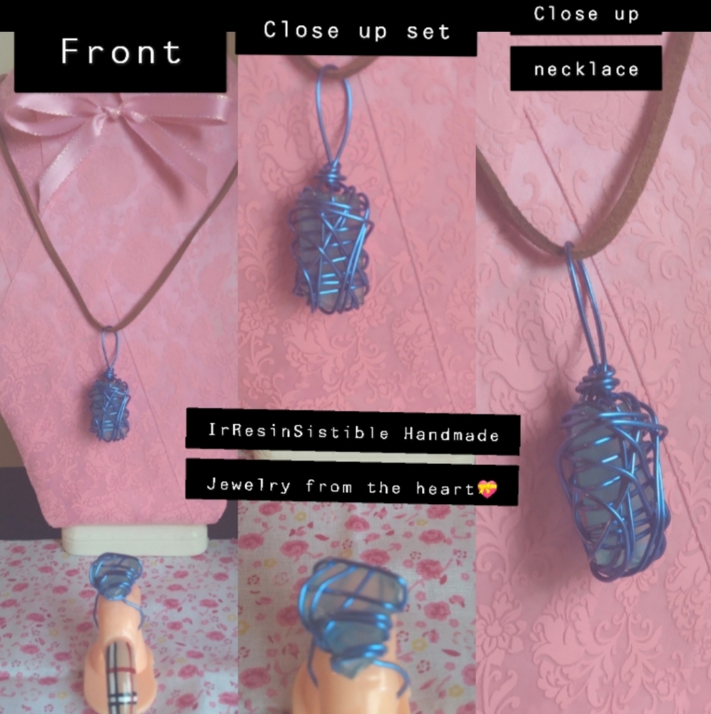 Blue Paradise💠 Sea glass necklace and ring set
